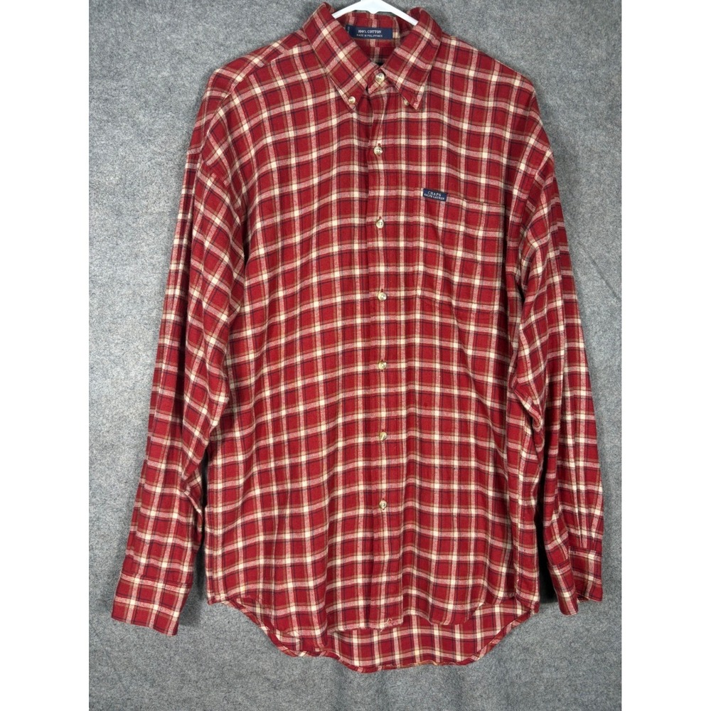 Chaps Ralph Lauren Mens Red Plaid Long Sleeve Button Down Cotton‎ Shirt Medium